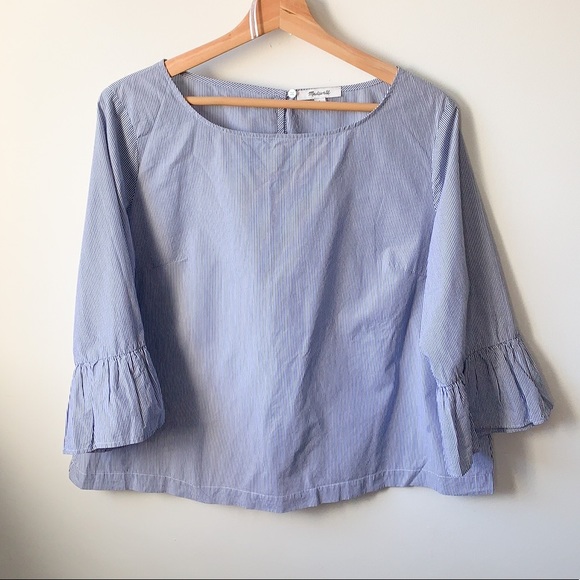 Madewell Tops - Madewell Blue and White Bell Sleeve Top Large